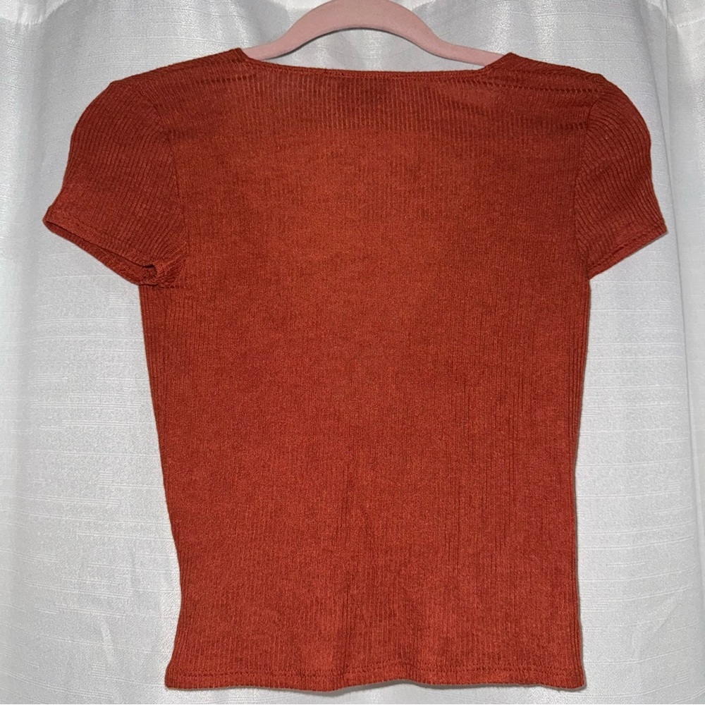 Urban Outfitters Rust Ribbed Wrap Top - Picture 2 of 7